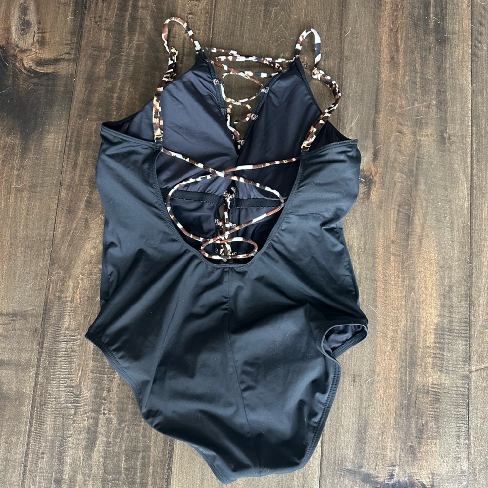 La Blanca Women's Wild Safari High Neck Lace Up Plus One Piece Swimsuit Size 14 - Picture 4 of 4